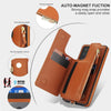 For Samsung Galaxy A52 5G Double Flap Zipper RFID Leather Phone Case with Short Lanyard(Brown)