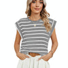 Women Stripe Style Summer Loose Top Basic T-Shirt Round Neck Casual Tank, Size: XL(Gray)