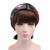TJM-226 Ladies Satin Print Ribbon Bow Turban Hat Night Cap Silk Chemotherapy Hat Long Tail Braid Hat(Big Black Flower)