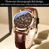 OLEVS 2872 Men Three Eyes Six Needles Chronograph Waterproof Quartz Watch(Coffee + Rose Gold)