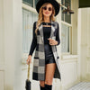 Women Long Suit Collar Sleeveless Sweater Jacket Plaid Jacquard Knit Vest Cardigan, Size: S(Black)