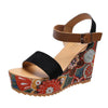 Summer Floral Fabric Slope Heel Women Sandals Comfortable Casual High Heels, Size: 37(Black)