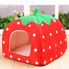 Strawberry Pet Bed - Foldable Cat & Small Dog House (Red, Medium)