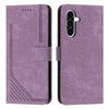 For Samsung Galaxy A36 5G Skin Feel Stripe Pattern Leather Phone Case with Long Lanyard(Purple)