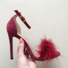 Plush Peep-Toe High Heels, Size:43(Wine Red)