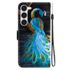 For Samsung Galaxy S23 5G Crystal Texture Colored Drawing Leather Phone Case(Peacock)