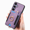 For Samsung Galaxy S25 5G Retro Skin-feel Ring Multi-card Wallet Phone Case(Purple)