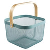 Square  Wooden Handle Mesh Basket Snack Fruit Storage Basket(Blue)