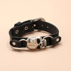 Simple Skull Leather Bracelet Personalized Trendy Street Hand Jewelry(Black)