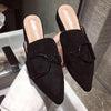 Metal Buckled Suede Pointed Slipper, Shoe Size:37(Black)