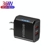 36W Dual Port QC3.0 USB Mobile Phone Charger Dual 18W Output, US Plug(Black)
