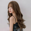 Wig Female Long Hair Big Wave Fluffy Full Headgear Long Curly Hair(Honey Tea Linen 65cm)