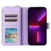 For iPhone 13 Pro Nine-card Slots Zipper Wallet Bag Leather Phone Case(Light Purple)