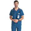 Men Grooming Pet Dental Work Clothes Short-Sleeved Top + Pants Set, Size: XL(Peacock Blue)
