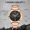OCHSTIN 6059C Pilot Series Multifunctional Quartz Steel Band Men Watch(Coffee+Rose Gold)