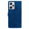 For Redmi Note 12 Pro+ 5G Global Lace Floral Embossed Magnetic Buckle PU Phone Case With Wrist Strap(Blue)