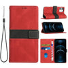 For iPhone 12 mini Grid Stitching Leather Phone Case with Lanyard(Red)