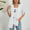 Spring Summer Printed Fake Two-Piece Square Neck Mid-Sleeve Top T-Shirt, Size: XXL(White)