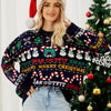 Autumn And Winter Women Loose Knit Sweater Christmas Tree Crew Neck Sweater, Size: S(Dark Blue)