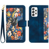 For Samsung Galaxy A23 5G / 4G Floral Pattern Leather Phone Case with Lanyard(Dark Blue)