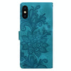 For iPhone X / XS Lace Floral Embossed Magnetic Buckle Leather Phone Case(Green)