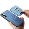 For Samsung Galaxy A55 5G Retro Cross Leather Ring Vertical Insert Card Bag MagSafe Phone Case(Blue)