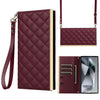 For Samsung Galaxy S25 Ultra 5G Crossbody Rhombic Sucker Leather Phone Case(Claret)
