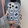 For iPhone 12 Pro Creative Multi-hole Black Lace Denim PU Phone Case
