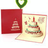 2 PCS 3D Three-Dimensional Cake Birthday Card Children Handmade Gift Small Card(Red Cover)
