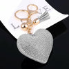 Heart Keychain Leather Tassel Gold Key Holder Metal Crystal Key Chain Keyring Charm Bag Auto Pendant Gift(silver white)
