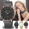 Geneva Fashion Quartz Watch Men Women Mesh Stainless Steel Watchband(Rose gold Sheel black dial black band)