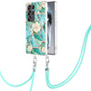 For Samsung Galaxy S25 Ultra 5G Electroplating Splicing Marble Flower IMD TPU Phone Case with Lanyard(Blue Flower)