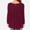 Women Chiffon Shirt Round Neck Long-Sleeved Slim Shirt, Size: XL(Wine Red)