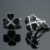 Men Clover Rose Pattern Cufflinks, Color: Black Clover