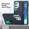 For Samsung Galaxy S25 Ultra 5G Rugged PC Hybrid Silicone Phone Case with Holder(Dark Blue+Light Green)