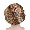2 PCS Women Satin Night Sleep Cap Hair Bonnet Hat Silk Head Cover Wide Elastic Band(Leopard)
