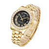 CAGARNY 6886 Diamond-encrusted Roman Numeral Dial Quartz Watch for Men(Gold Shell Black Dial)