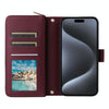 For iPhone 15 Pro Max Nine-card Slots Zipper Wallet Bag Leather Phone Case(Wine Red)