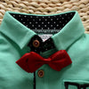 Boys Bow Tie Long Sleeve Top + Letter Print Pattern Pants Set, Kid Size: XL(White)