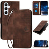 For Samsung Galaxy A56 5G Grid Butterfly Embossed Pattern Leather Phone Case with Lanyard(Coffee)