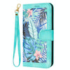 For iPhone 15 Floral Pattern Leather Phone Case with Lanyard(Green)