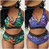 Plus-size Sexy Printed High Waist Two Piece Bikini Swimsuit, Size:XXXXL(Purple)