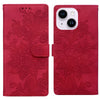 For iPhone 14 Plus / 15 Plus Lace Floral Embossed Magnetic Buckle Leather Phone Case(Red)