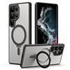 For Samsung Galaxy S25 Ultra 5G MagSafe Airbag Shockproof Frosted Phone Case with Fold Holder(Black)