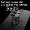 For Samsung Galaxy S23 Ultra 5G Carbon Fiber MagSafe Phone Case with 360 Degree Rotating Holder(Black Blue)