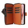 For iPhone 15 Plus / 14 Plus Nine-card Slots Zipper Wallet Bag Leather Phone Case(Brown)