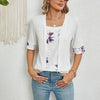 Spring Summer Printed Fake Two-Piece Square Neck Mid-Sleeve Top T-Shirt, Size: L(White)
