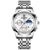 BINBOND B3591 30m Waterproof Luminous Calendar Men Watch, Color: White Steel-White