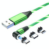 3 in 1 2.4A USB to 8 Pin + Micro USB + USB-C / Type-C 540 Degree Bendable Streamer Magnetic Data Cable, Cable Length: 1m (Green)