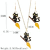 Funny Halloween Cat Exaggerated Earrings Necklace Assembly(Green Earrings+Necklace)